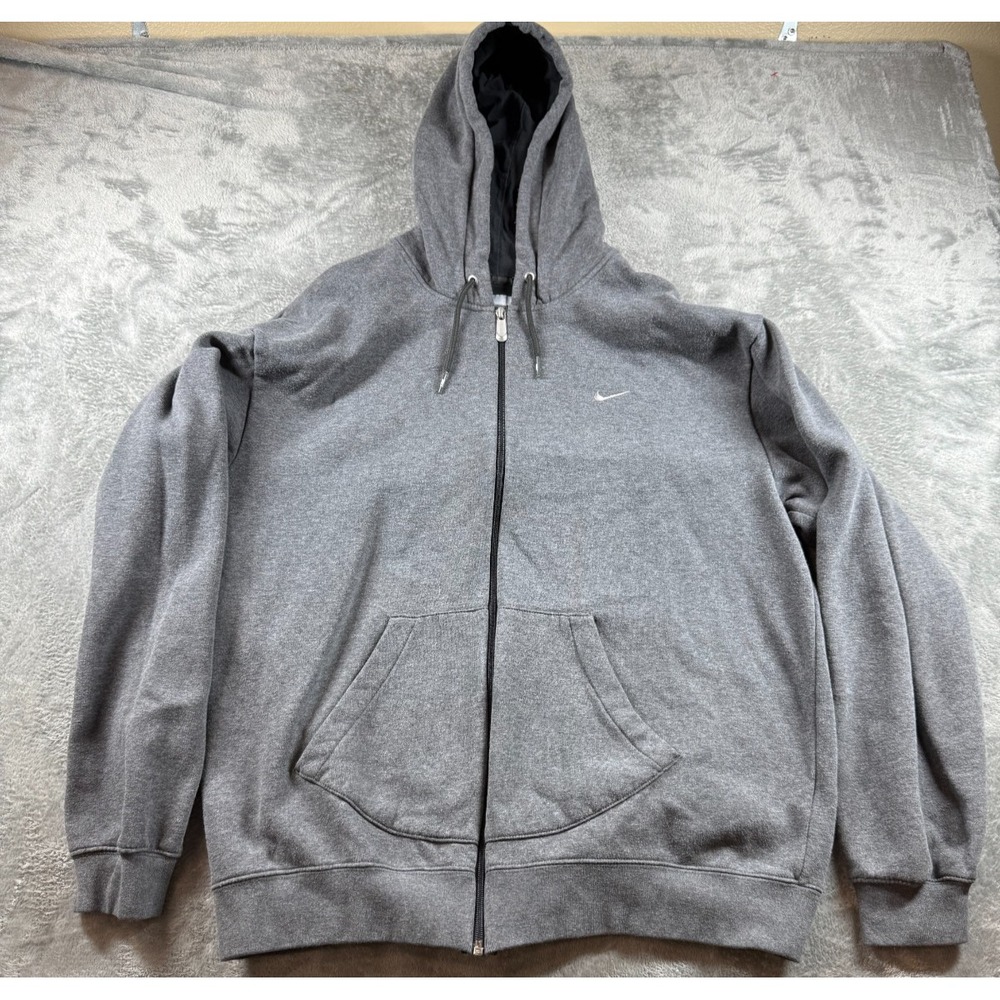 Nike Full Zip Hoodie XL Gray Men's Sweatshirt Swoosh Logo Drawstring